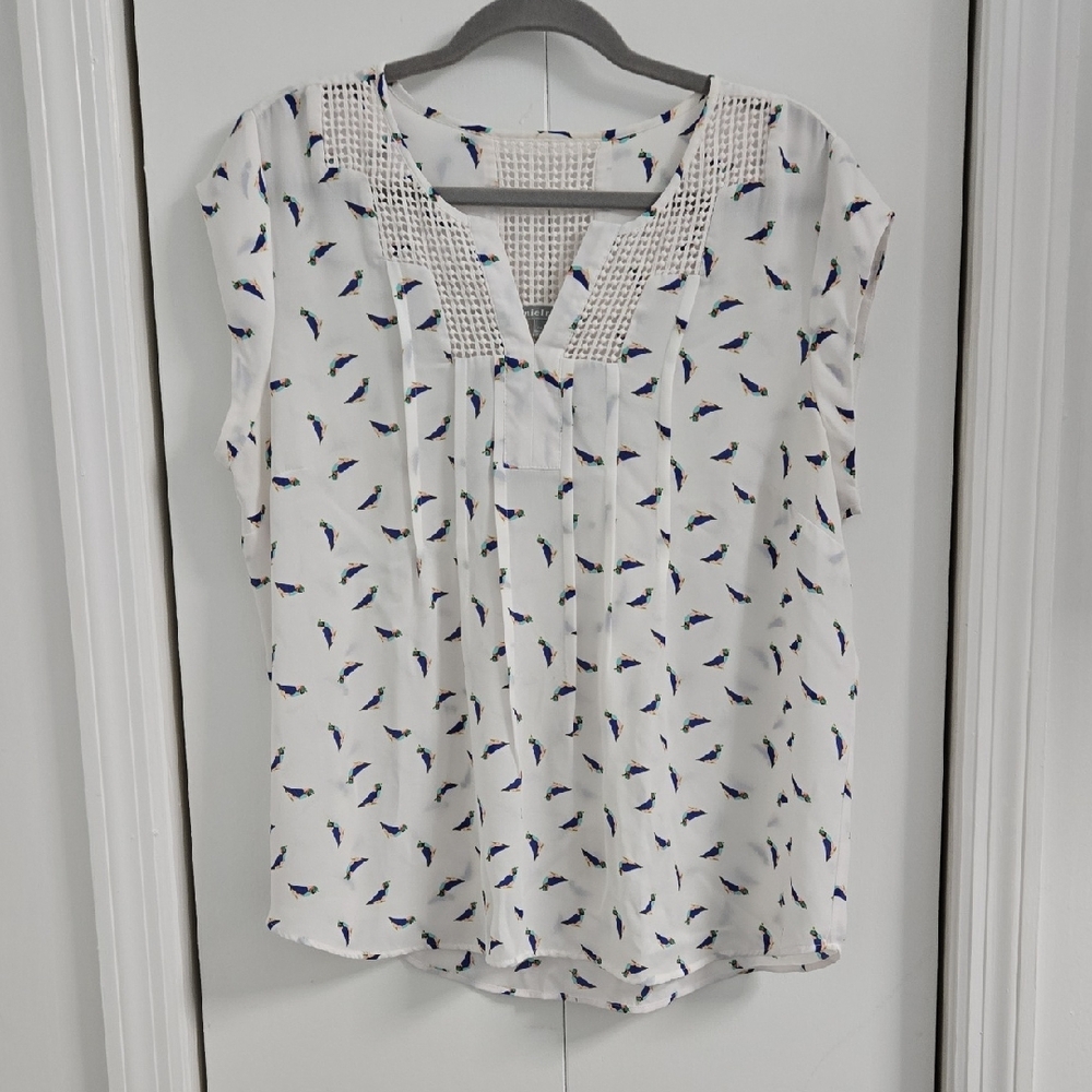 Daniel Rainn White Blouse with Blue Accents
